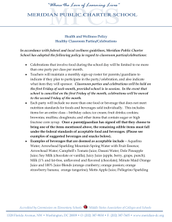 Health and Wellness Policy Healthy Classroom Parties/Celebrations