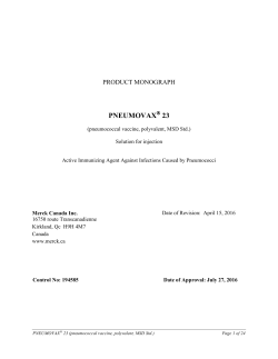 Pneumovax&reg;23 Product Monograph