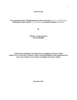 TITLE PAGE A Psychoanalytic Study of Disappointment in Buchi