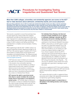ACT Procedures for Investigating Testing Irregularities and