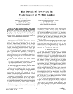 The Pursuit of Power and Its Manifestation in Written Dialog