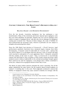 CASE COMMENT Over the last decade, Australian negligence law