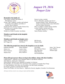 August 19, 2016 Prayer List