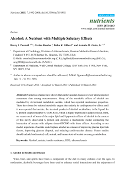 Alcohol: A Nutrient with Multiple Salutary Effects
