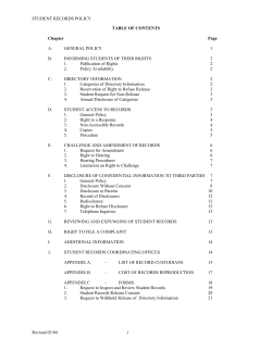 STUDENT RECORDS POLICY Revised 03/04 i TABLE OF