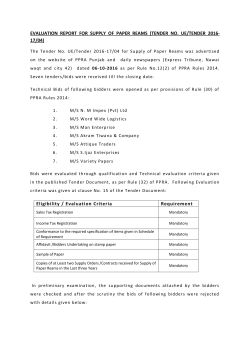 EVALUATION REPORT FOR SUPPLY OF PAPER REAMS