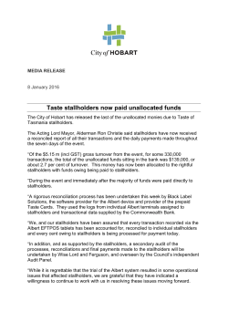 Taste stallholders now paid unallocated funds