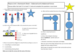 Physics Unit 1 Homework Sheet&mdash; Balanced and Unbalanced Forces