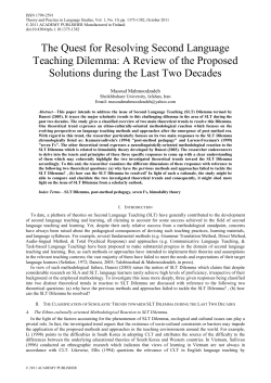 The Quest for Resolving Second Language Teaching Dilemma: A