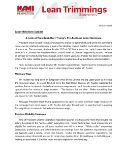 Lean Trimmings Labor Relations Update, January 2017 Lean