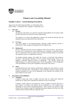 Satellite Centres - System Backup Procedures