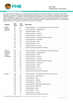 View the BoP codes for outward transactions