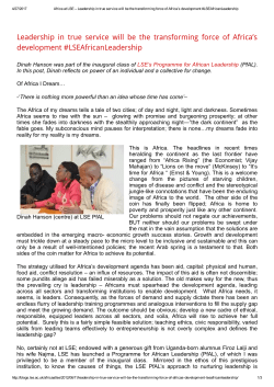 Leadership in true service will be the transforming force of Africa`s