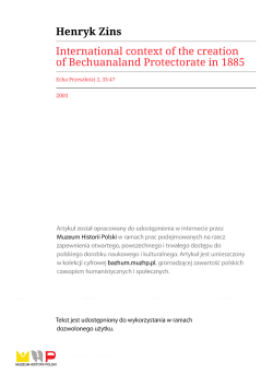 Henryk Zins International context of the creation of Bechuanaland