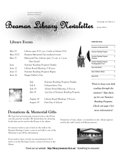 Beaman Library Newsletter - Beaman Community Memorial Library