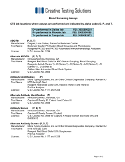 Blood Screening Assays CTS lab locations where assays are