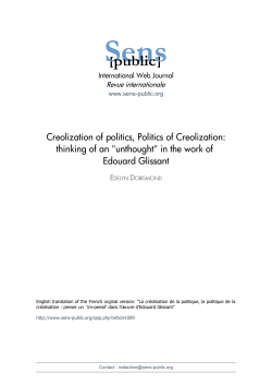 Creolization of politics, Politics of Creolization: thinking of an