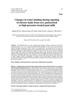 Changes in water binding during ripening of cheeses made