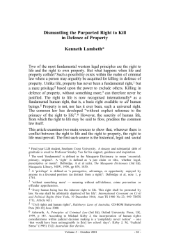 Lambeth, Kenneth --- "Dismantling the Purported Right to Kill in