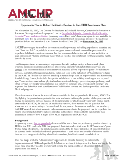 Opportunity Now to Define Habilitative Services in State EHB