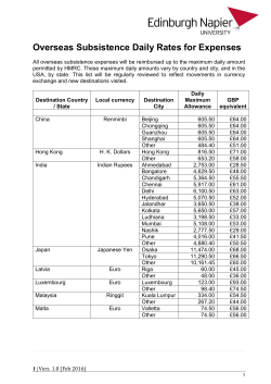 Overseas Subsistence Daily Rates for Expenses