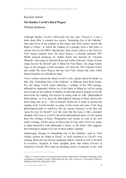 Keynote Article On Stanley Cavell`s Band Wagon1 - Film