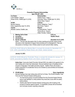 Prevention Programs Subcommittee Meeting summary April