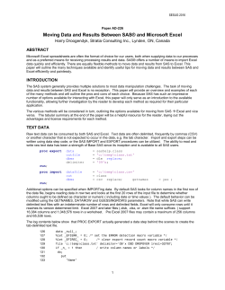 Moving Data and Results Between SAS and Microsoft Excel