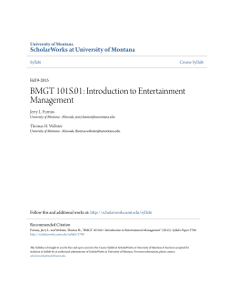 BMGT 101S.01: Introduction to Entertainment Management