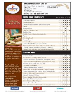 Handcrafted Every Day At: GOODIES MENU Bread Menu (Bake Days)