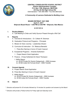 BOARD RETREAT: DAY ONE April 21, 2017 Shiprock Board Room