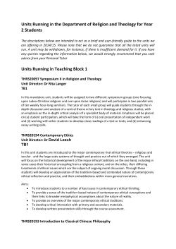 Units Running in the Department of Religion and Theology for Year