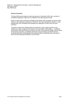 Paper P2 &ndash; Management Accounting &ndash; Decision