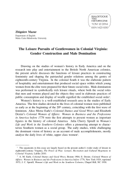 The Leisure Pursuits of Gentlewomen in Colonial Virginia: Gender