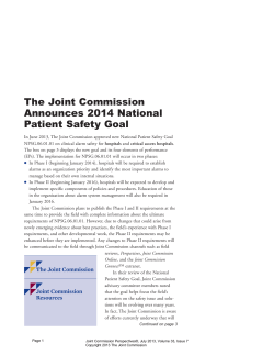 The Joint Commission Announces 2014 National Patient Safety Goal