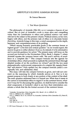 Aristotle`s Elusive Summum Bonum - Blogs in the Division of the