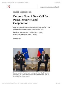 D&eacute;tente Now: A New Call for Peace, Security, and Cooperation | The
