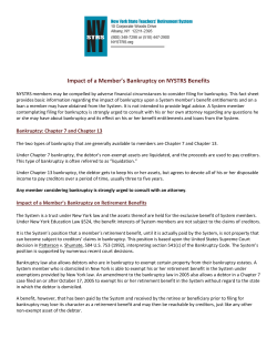 Impact of a Member`s Bankruptcy on NYSTRS Benefits