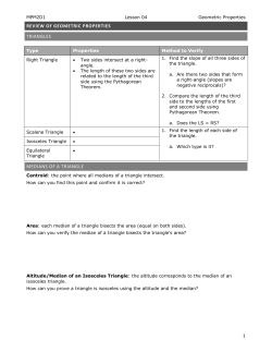 REVIEW OF GEOMETRIC PROPERTIES TRIANGLES MEDIANS OF