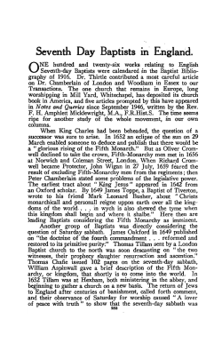 Seventh. Day Baptists in England.