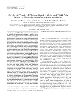 Subchronic Toxicity of Ethylene Glycol in Wistar and F