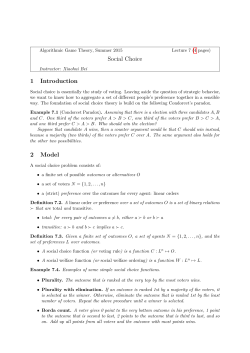 Lecture 7, Social Choice, June 15, 2015