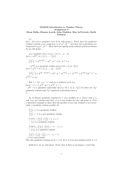 MA2316 Introduction to Number Theory Assignment 9 Ewan Dalby