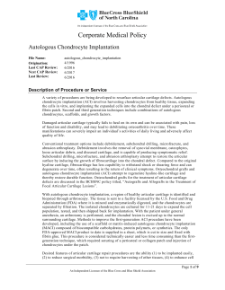 Corporate Medical Policy Autologous Chondrocyte Implantation