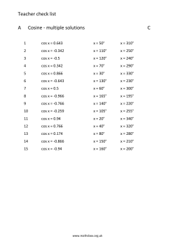 Teacher check list A Cosine - multiple solutions C