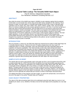 Beyond Table Lookup: The Versatile SAS&reg; Hash Object