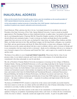 inaugural address - SUNY Upstate Medical University