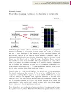 Press Release Unraveling the drug-resistance mechanisms in tumor