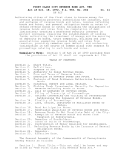 FIRST CLASS CITY REVENUE BOND ACT, THE Cl. 11 Act of Oct