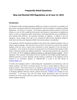 New and Revised OHS Regulations as of June 12, 2013